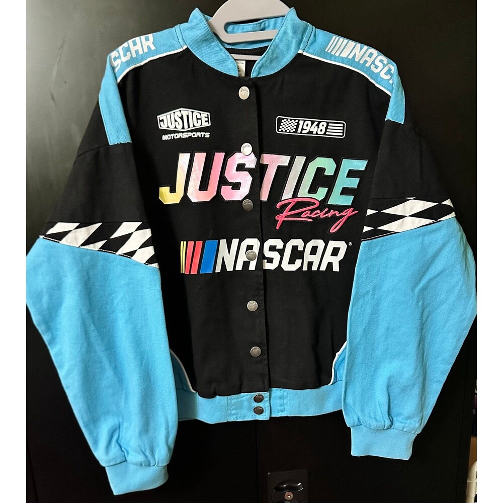 Nascar Girls  Racing Jacket in Black & Light Blue with Multicolor Logo XL